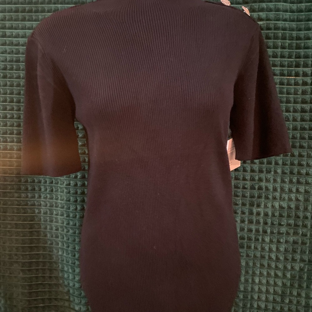 Ellen Tracy Black Ribbed Knit Top